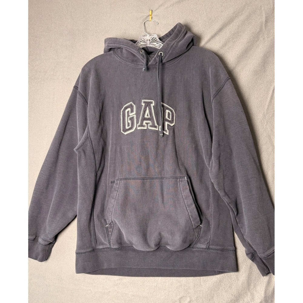 GAP Men's Hoodie Size Medium Blue Pullover Logo Sweatshirt Faded Vintage Style